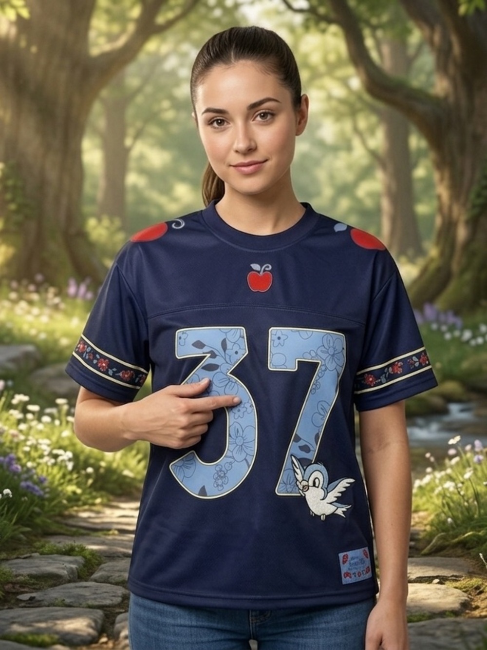 Snow White Women’s S-M Navy Blue Graphic Jersey Top.